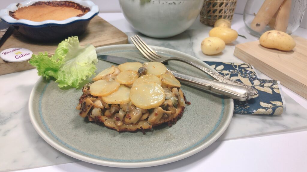 Tarte tatin de ratte, reblochon et champignons